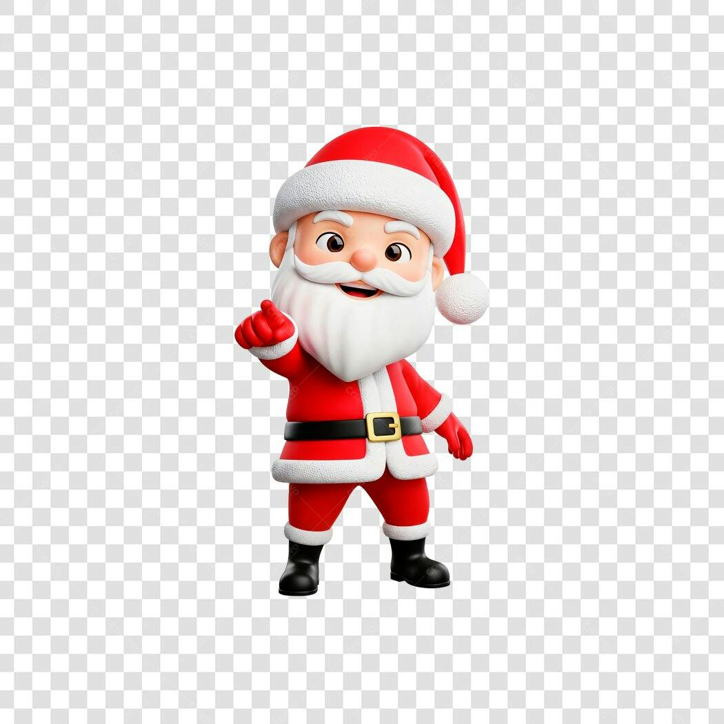 Personagem 3D Papai Noel Natal Apontando Vermelho Branco PNG com fundo transparente