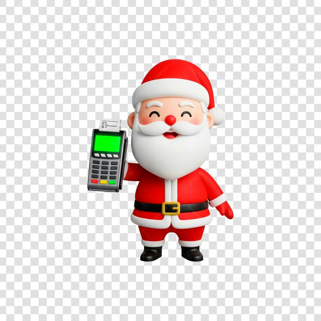 Ilustração 3D Papai Noel com Maquininha de Pagamento Natal PNG com fundo transparente