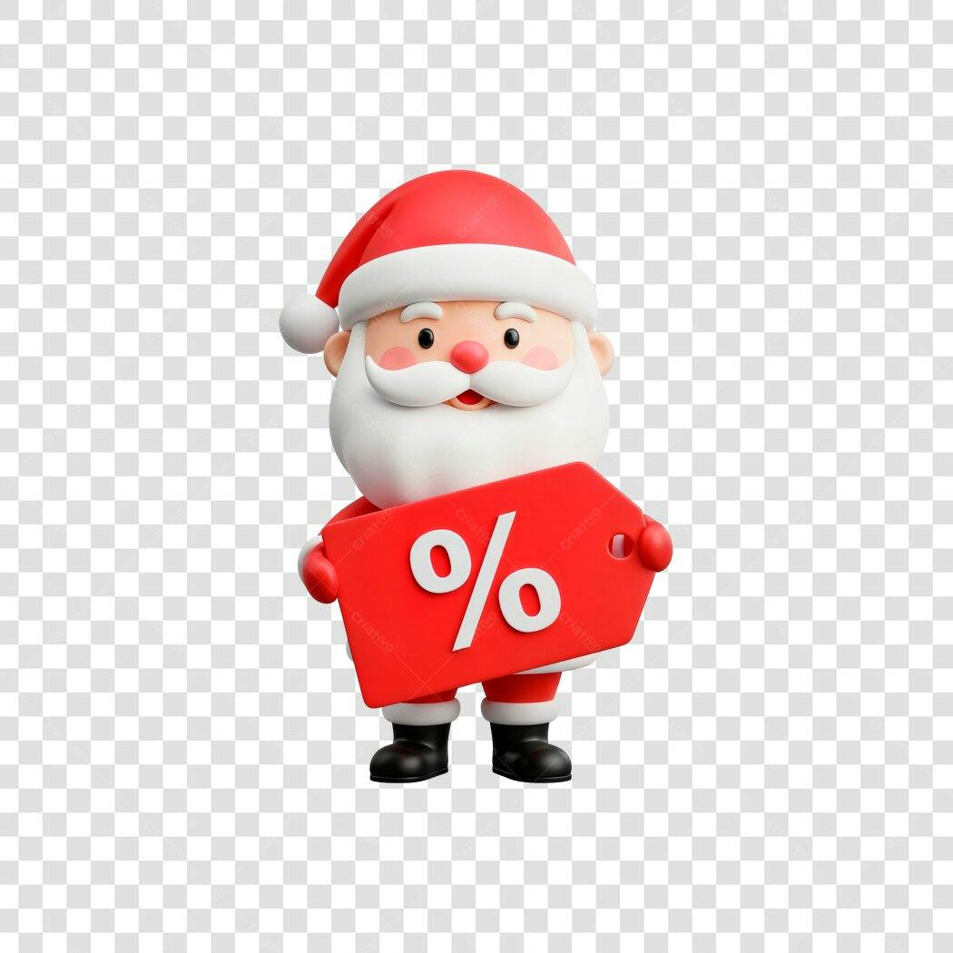 Ícone 3D Papai Noel Vermelho Desconto Natal PNG com fundo transparente