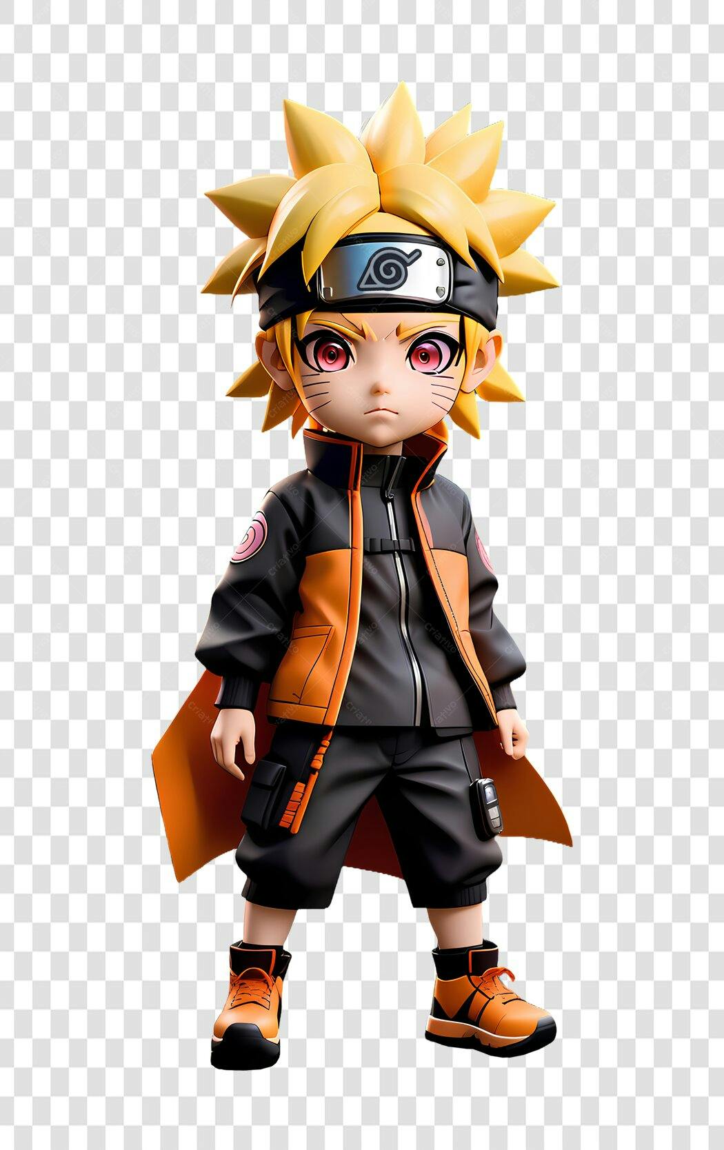 Avatar 3D Naruto Uzumaki em PNG Sem Fundo para Composições Profissionais