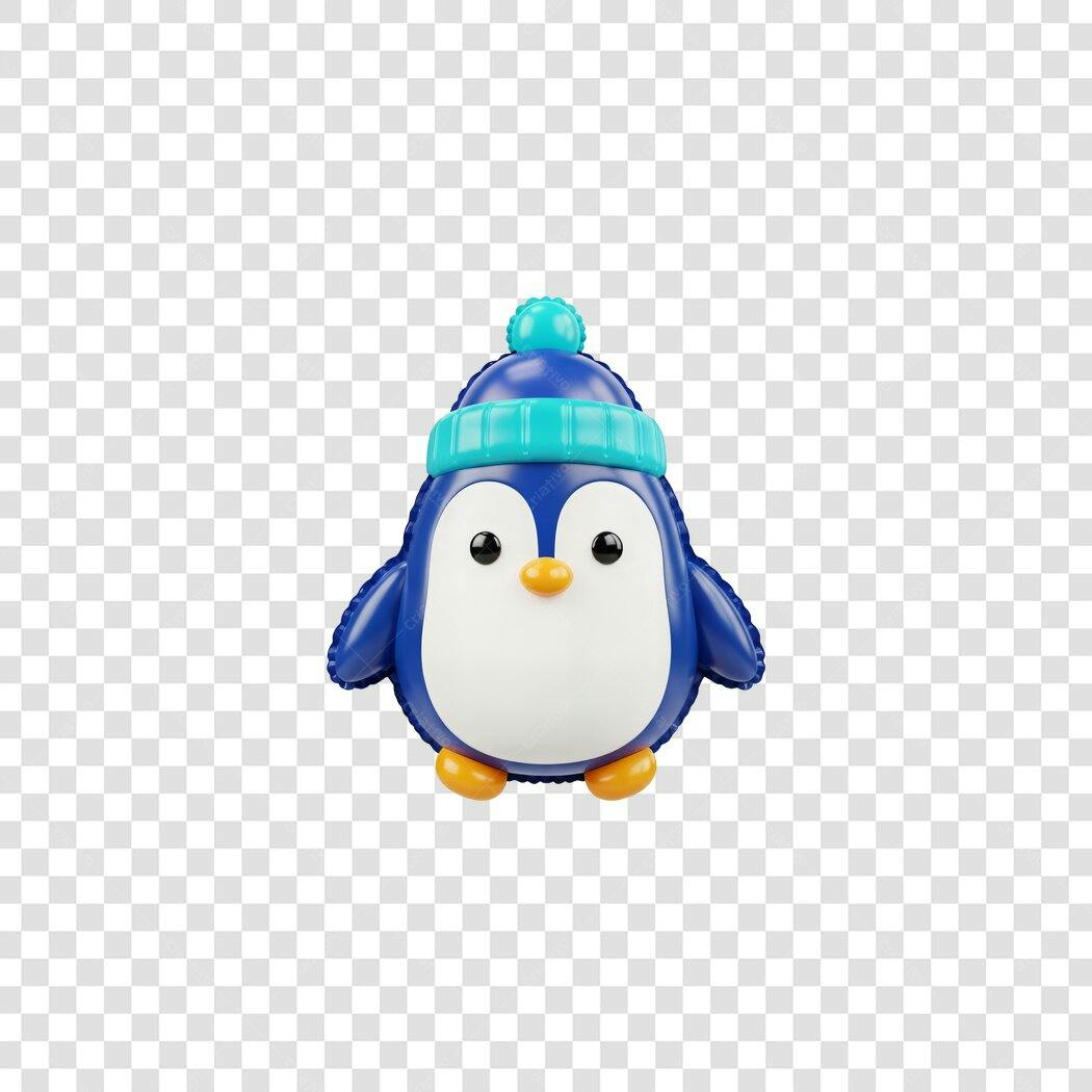 Mascote 3D Pinguim Azul de Inverno para Natal PNG com fundo transparente
