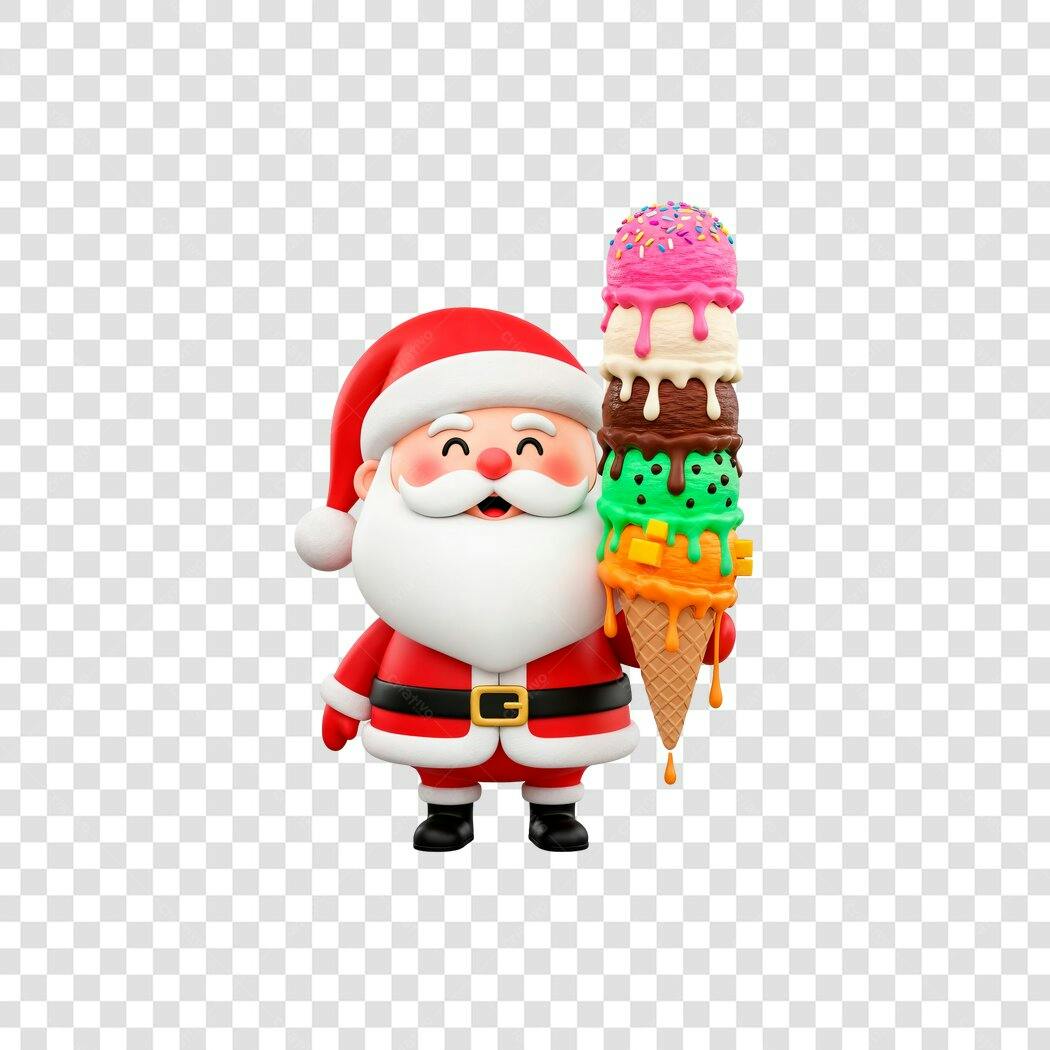 Elemento Gráfico Papai Noel com Sorvete Natal Verão PNG com fundo transparente
