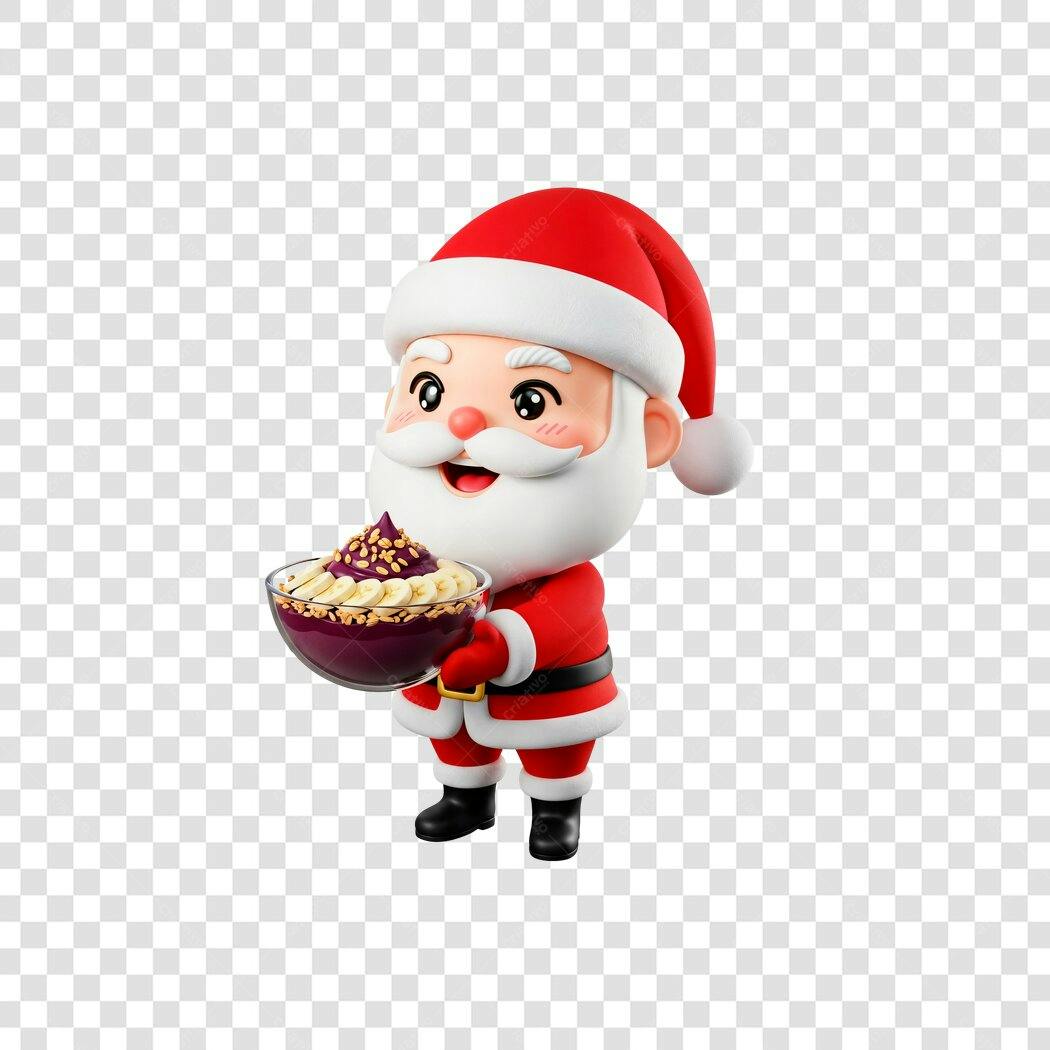 Personagem 3D Papai Noel com Açaí Natal Verão PNG com fundo transparente