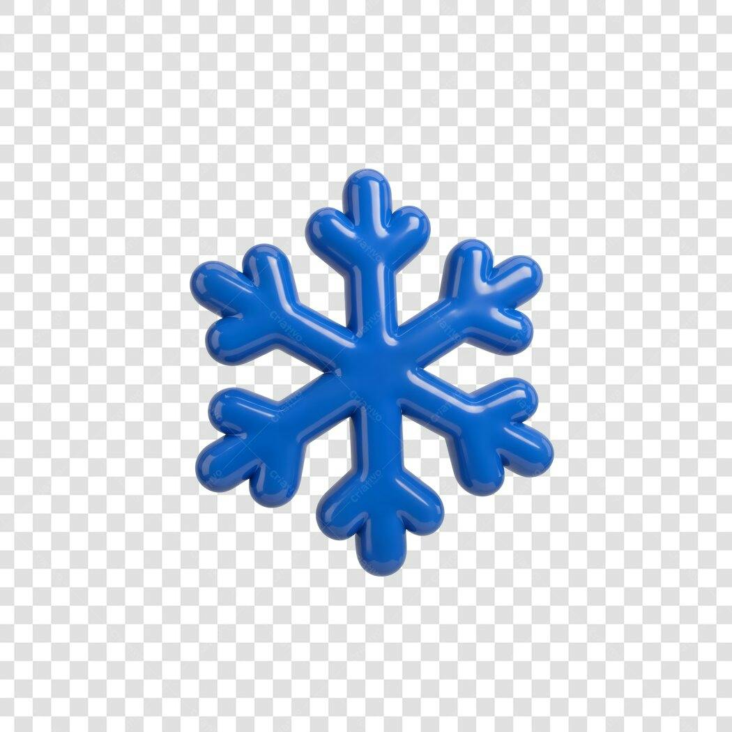 Ícone de floco de neve azul 3D brilhante para Natal Inverno PNG com fundo transparente