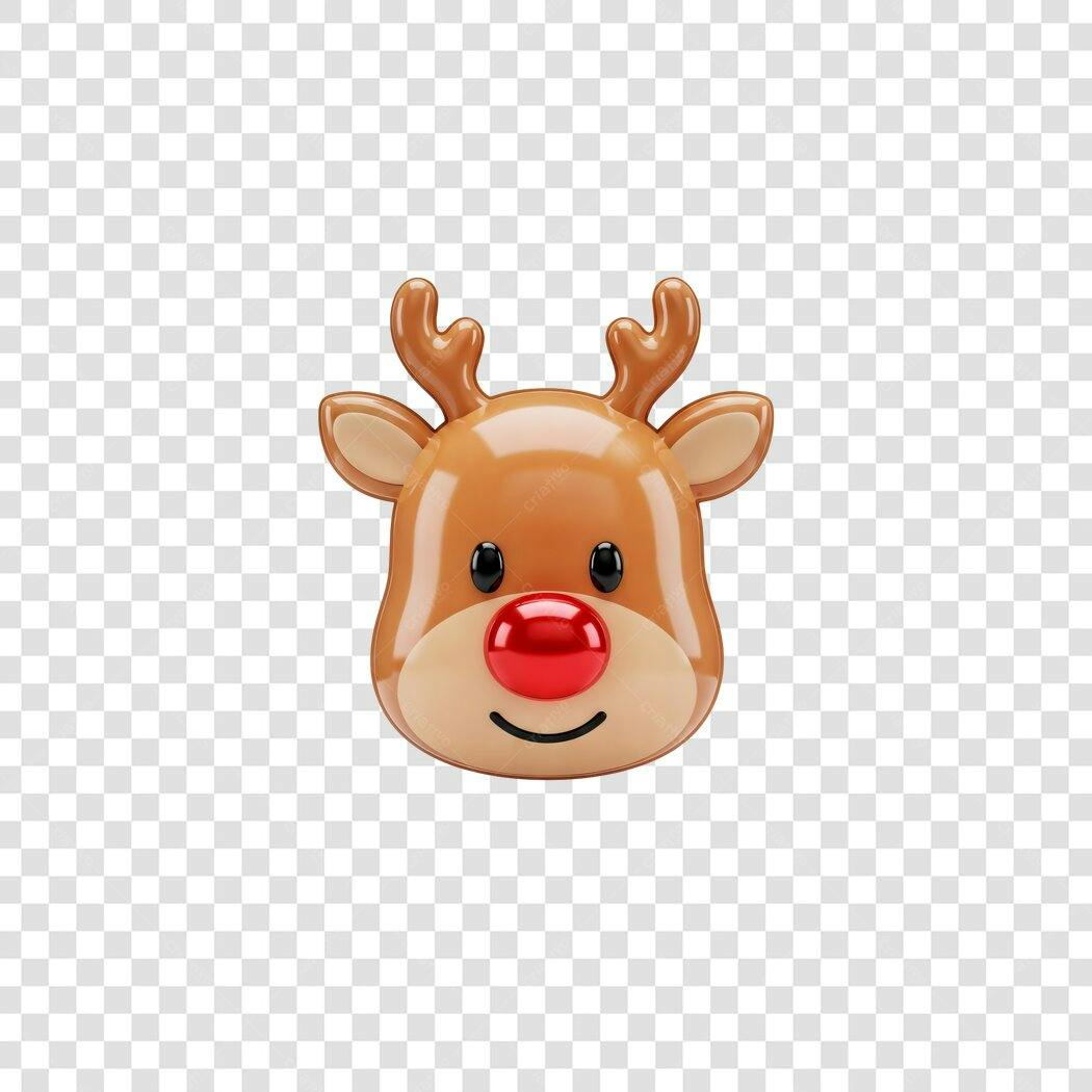 Ícone Rena Rudolph 3D Natal Marrom Vermelho PNG com fundo transparente