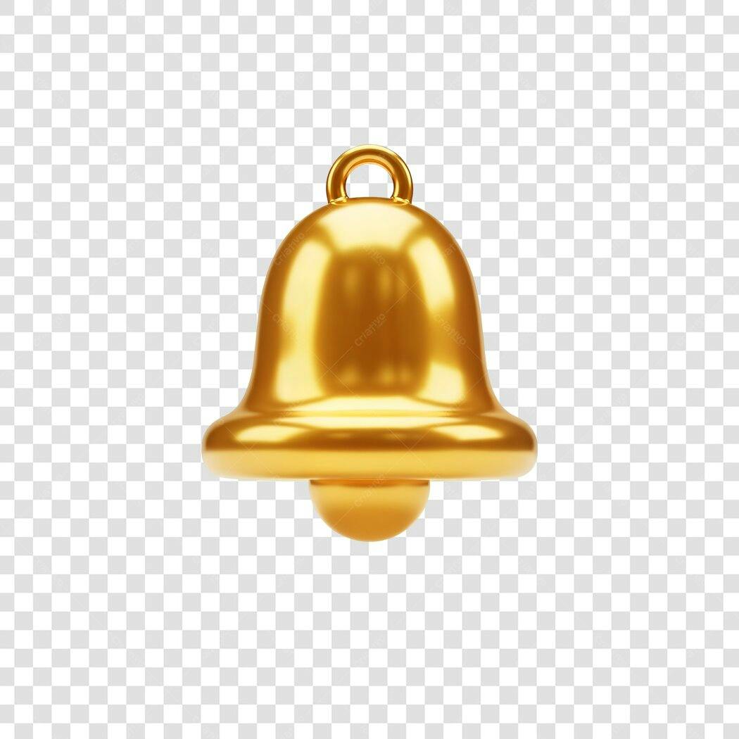 Ícone Sino Dourado de Notificação 3D PNG com fundo transparente