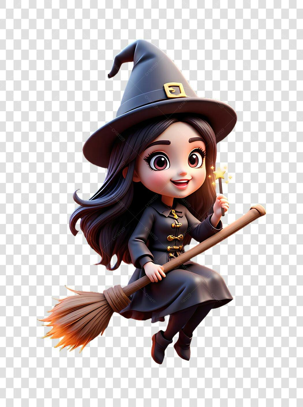 Avatar 3D Bruxinha Halloween em PNG Sem Fundo para Composições Profissionais