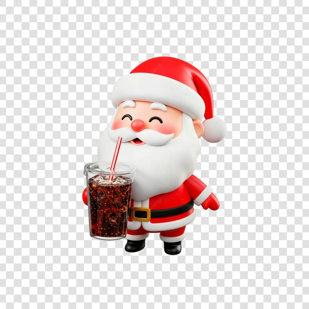 Ilustração 3D Papai Noel Vermelho Feliz Bebendo Refrigerante Natal PNG com fundo transparente