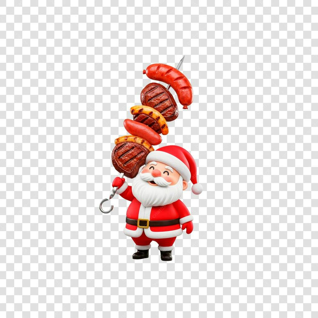 Ilustração Papai Noel Churrasqueiro com Espeto de Carnes Natal PNG com fundo transparente