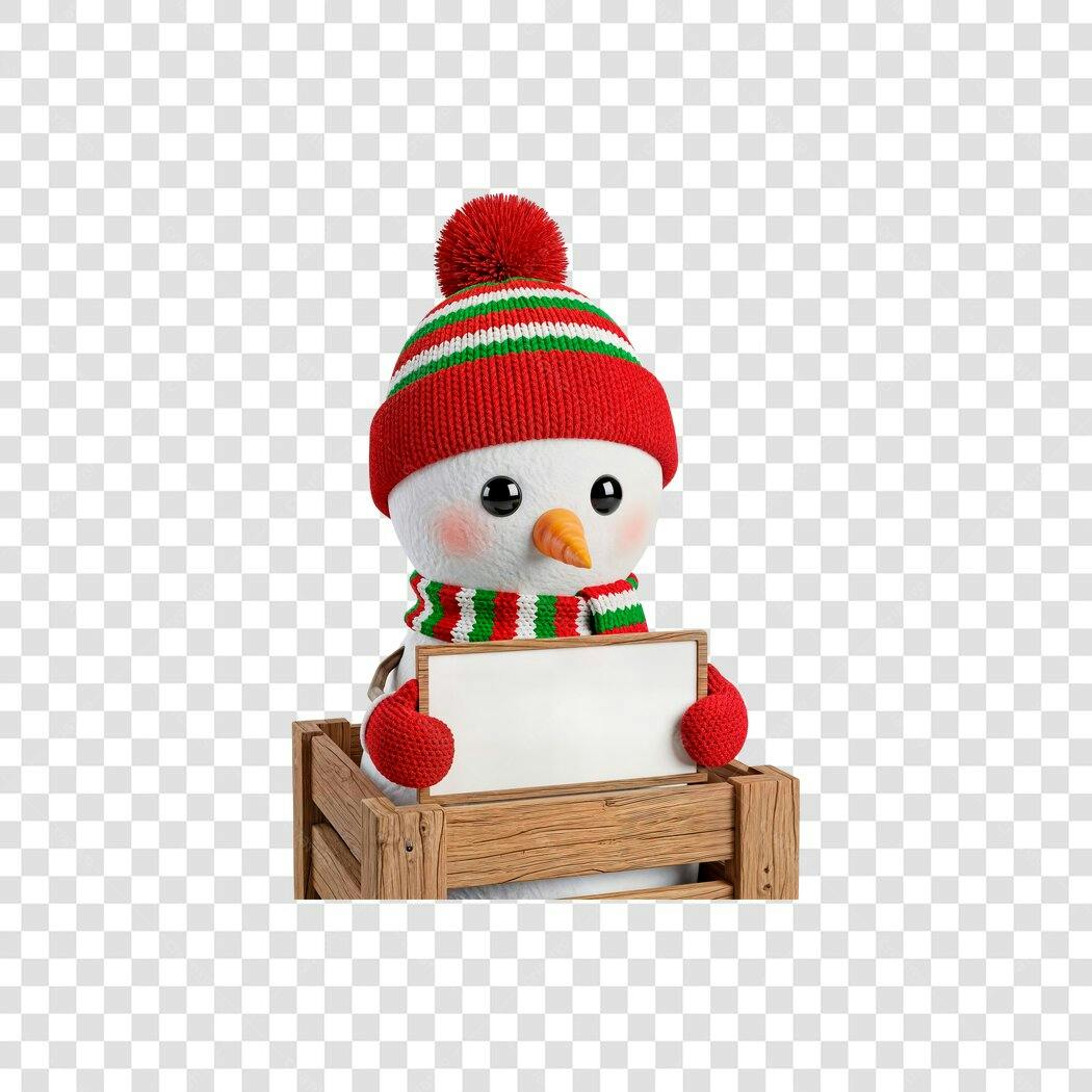 Mascote Natal Boneco de Neve Feliz Segurando Placa Branca PNG com fundo transparente