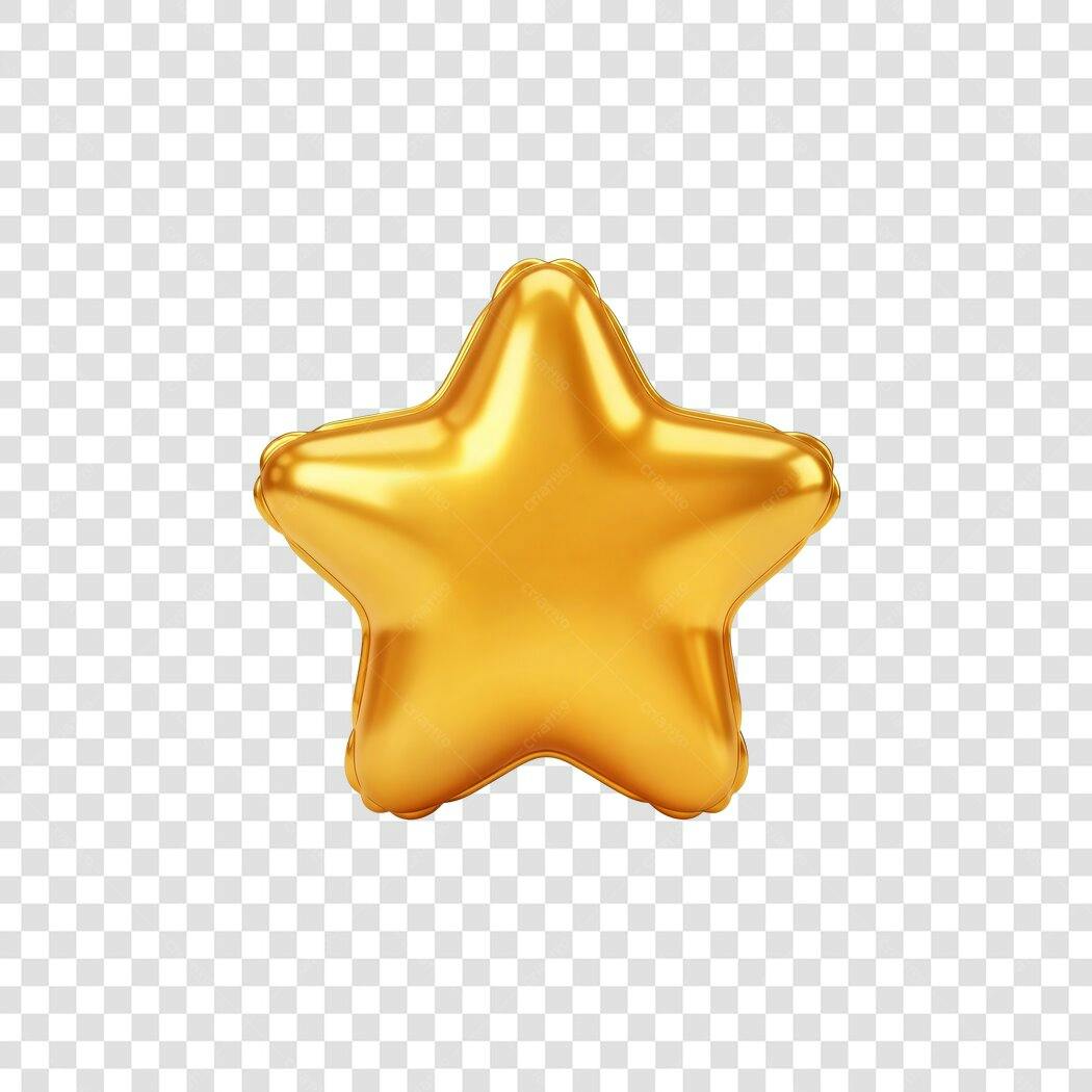Balão Estrela Dourada Brilhante 3D para Celebração PNG com fundo transparente