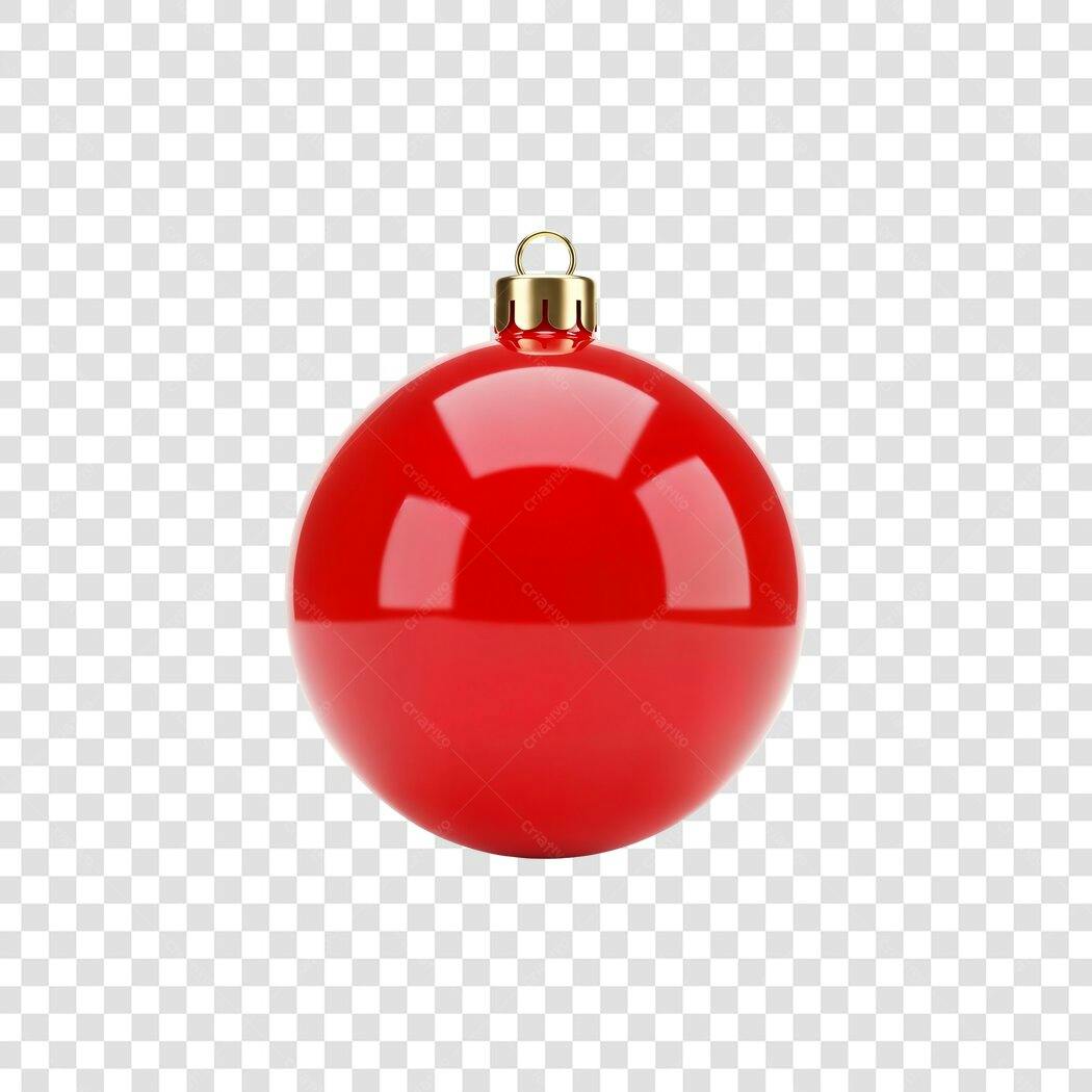 Bola de Natal Vermelha Brilhante com Haste Dourada Festas PNG com fundo transparente