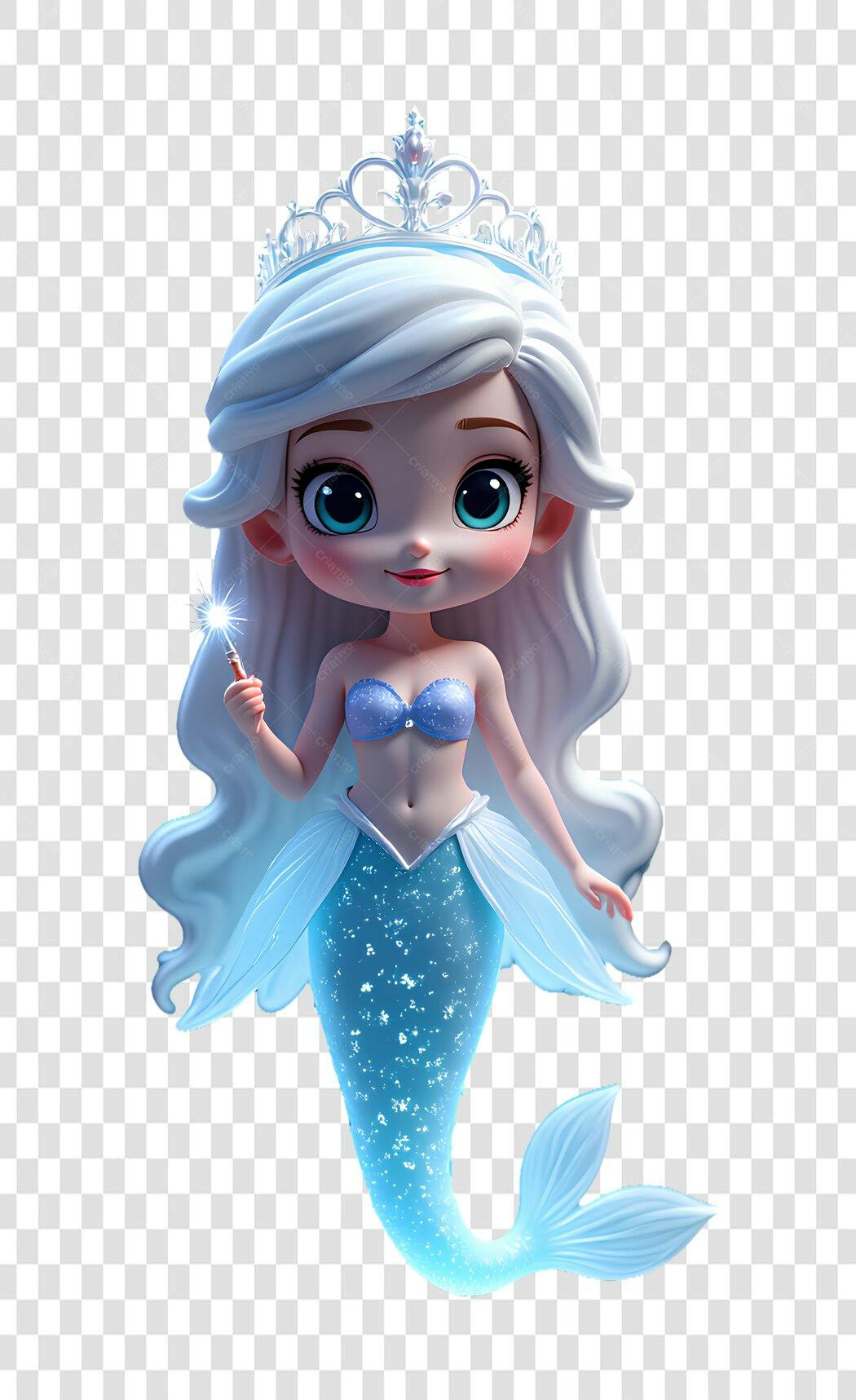 Avatar 3D Princesa Sereia em PNG Sem Fundo para Composições Profissionais