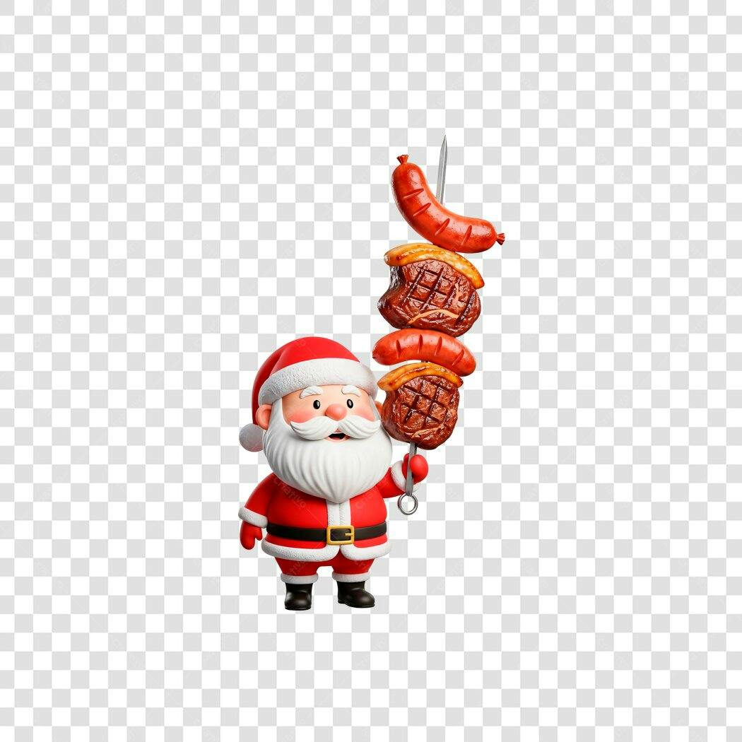 Personagem Papai Noel churrasqueiro natalino carnes grelhadas PNG com fundo transparente