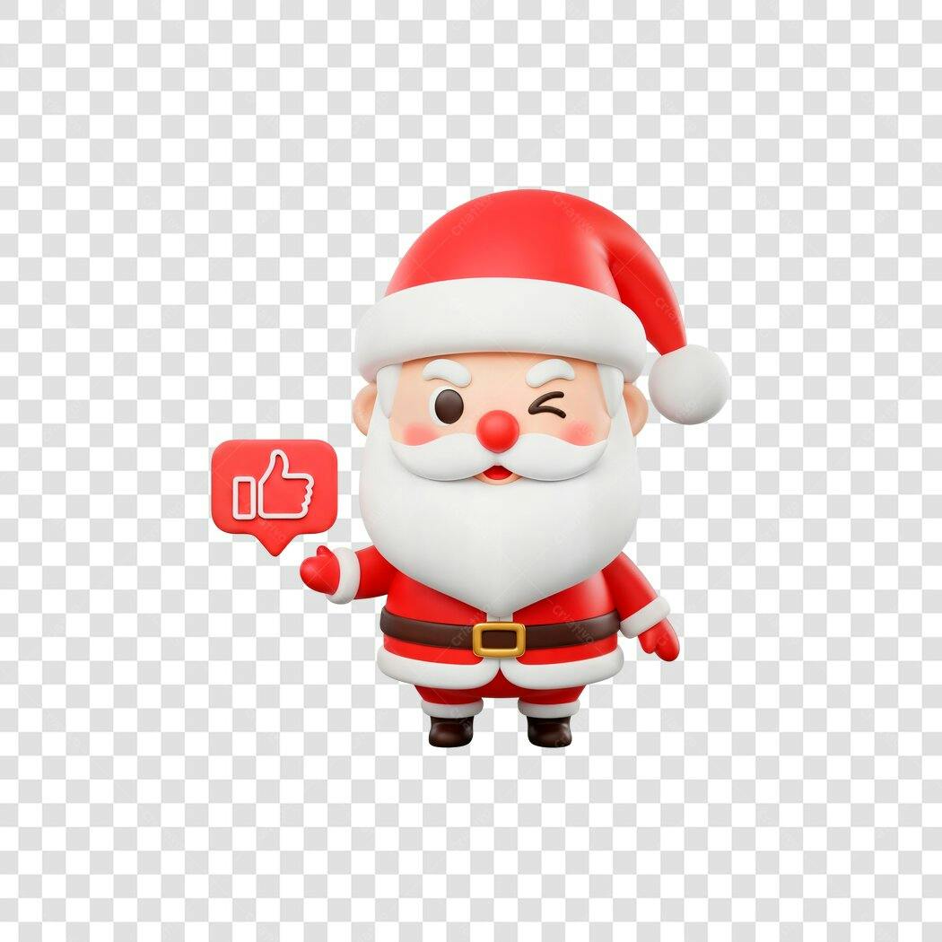 Ilustração 3D Papai Noel Piscando Curtida Social Media Natal Vermelho PNG com fundo transparente
