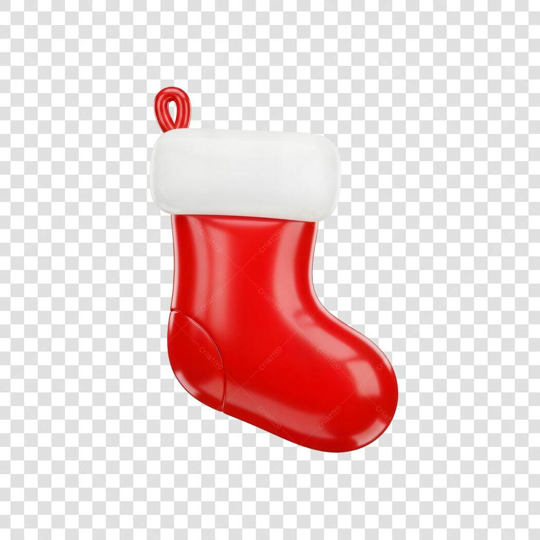 Ícone Meia de Natal 3D Vermelha e Branca Festiva PNG com fundo transparente