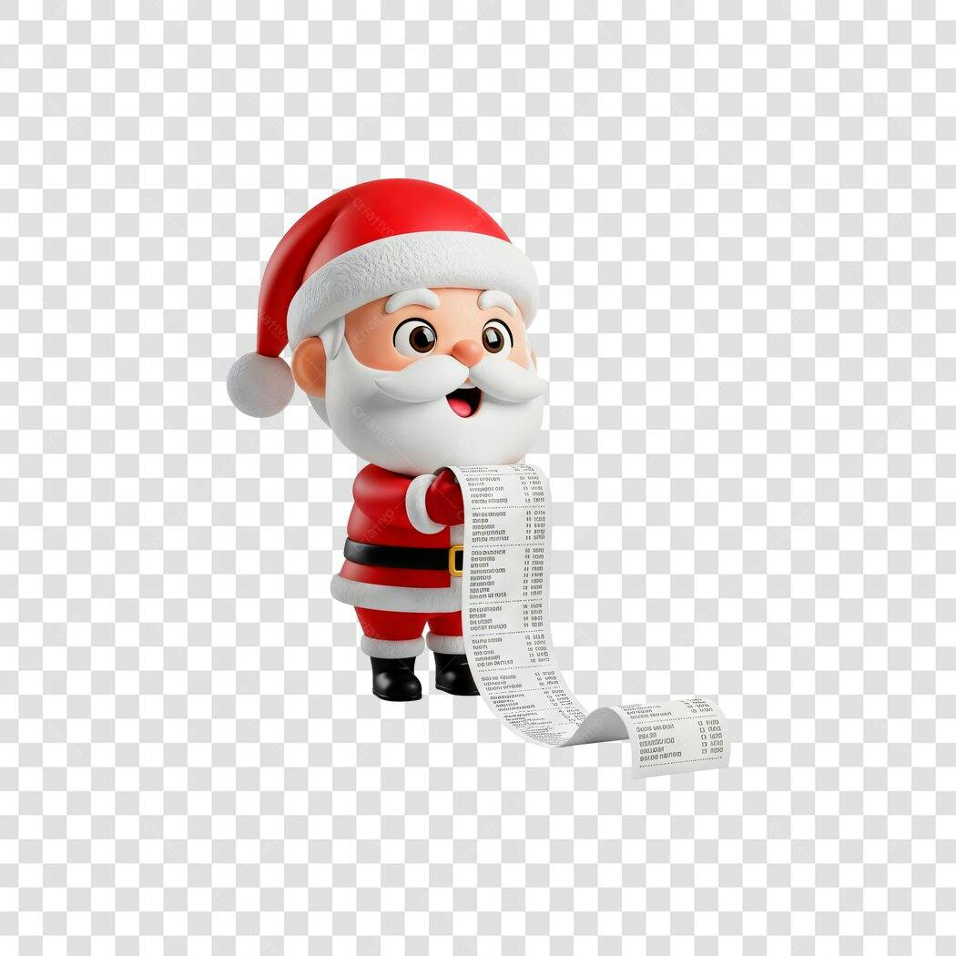 Ícone 3D Papai Noel com lista de compras Natal promocional PNG com fundo transparente