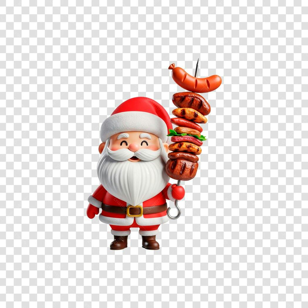 Ilustração 3D Papai Noel Churrasqueiro Natalino PNG com fundo transparente