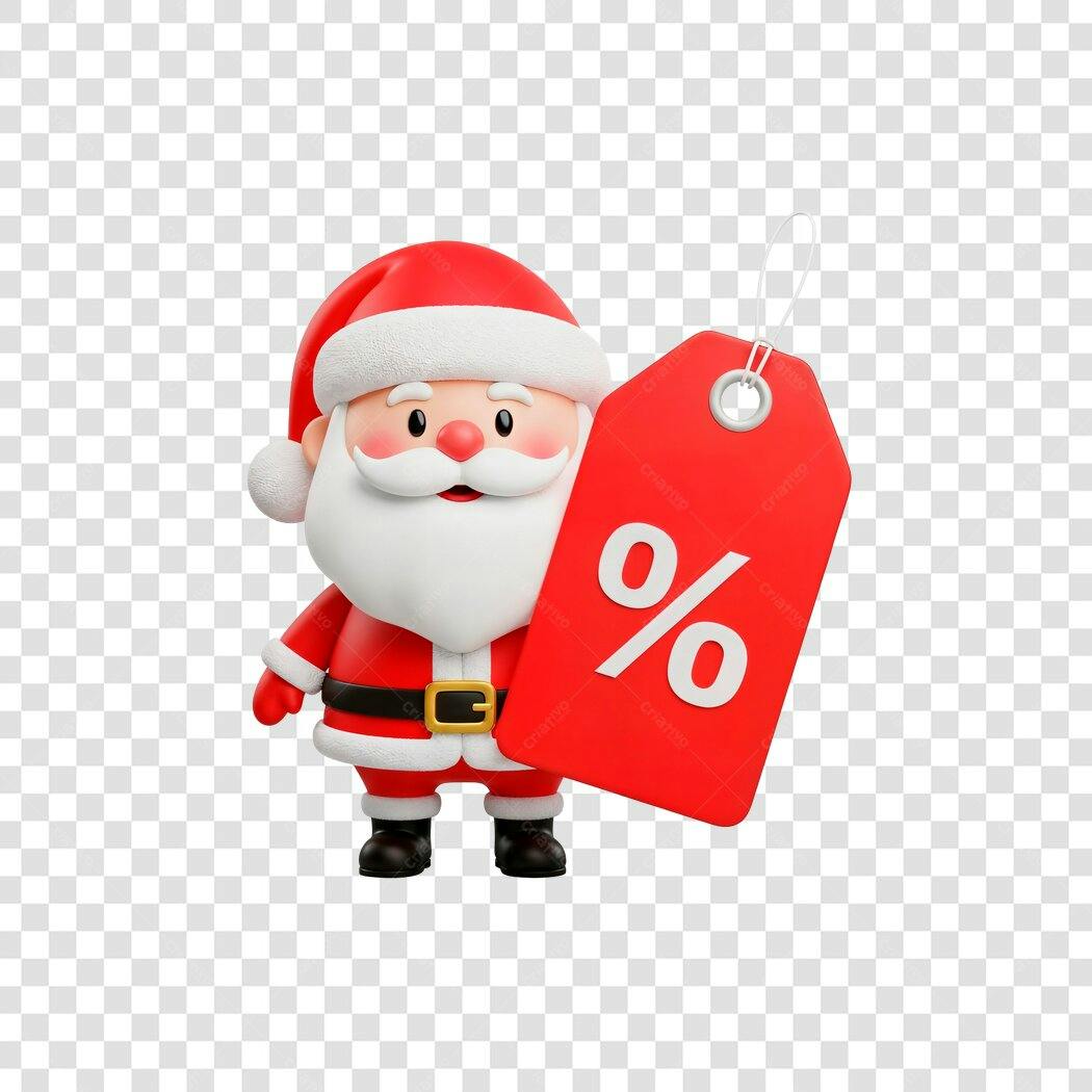 Personagem 3D Natal Papai Noel Desconto Etiqueta Vermelha PNG com fundo transparente