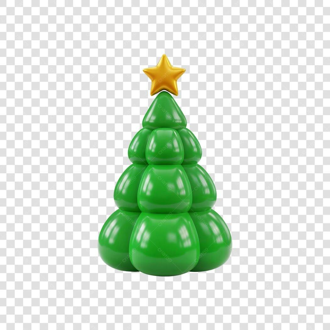 Ícone 3D Árvore de Natal Verde Estrela Dourada PNG com fundo transparente
