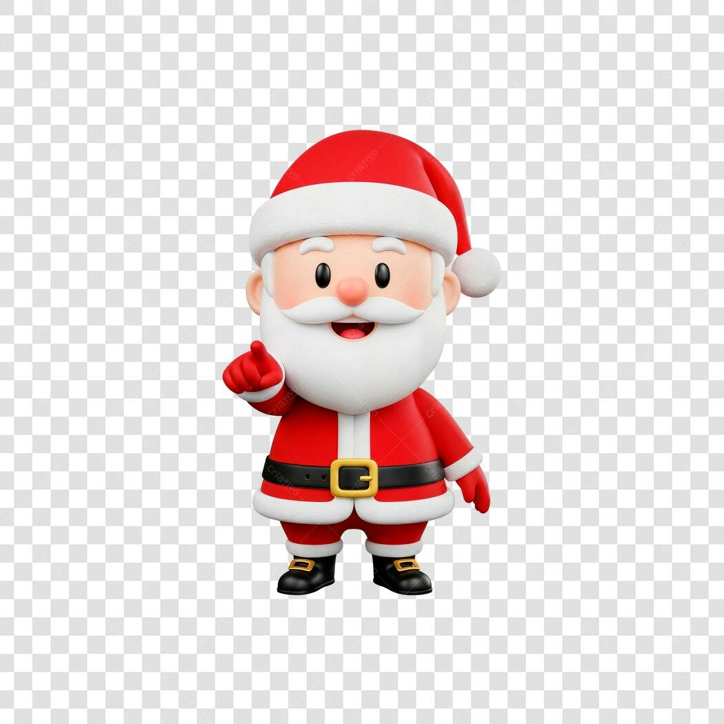 Ilustração 3D Papai Noel Natal alegre apontando vermelho branco PNG com fundo transparente