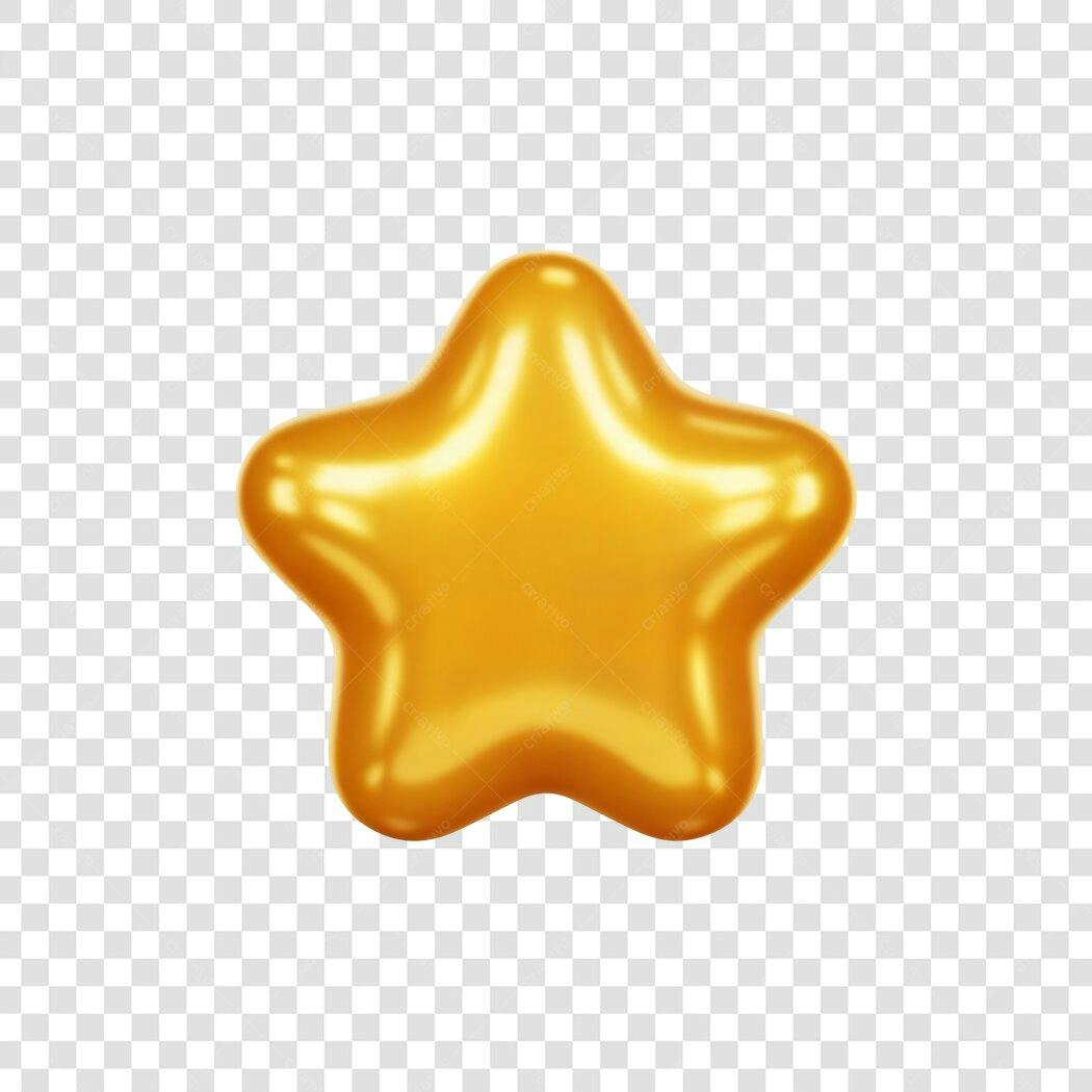 Ícone Estrela Dourada 3D Brilhante Sucesso Qualidade PNG com fundo transparente