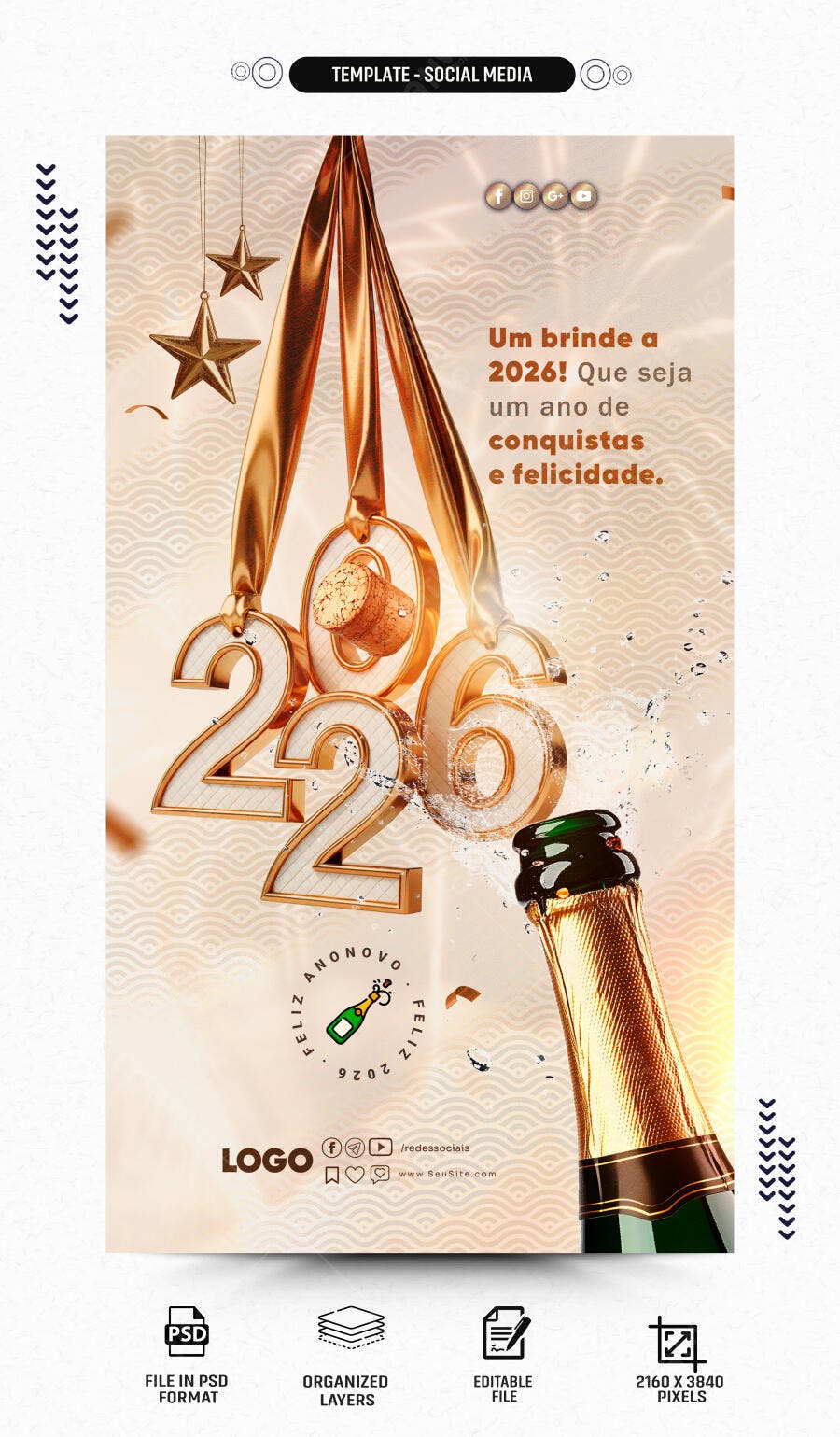 Flyer para Ano Novo 2026 PSD Editável
