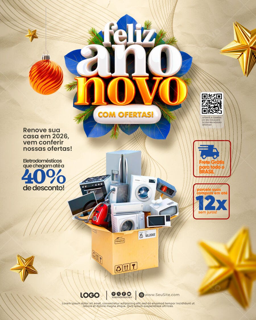 Flyer Promocional Ano Novo Eletrodomésticos 2026 PSD Editável