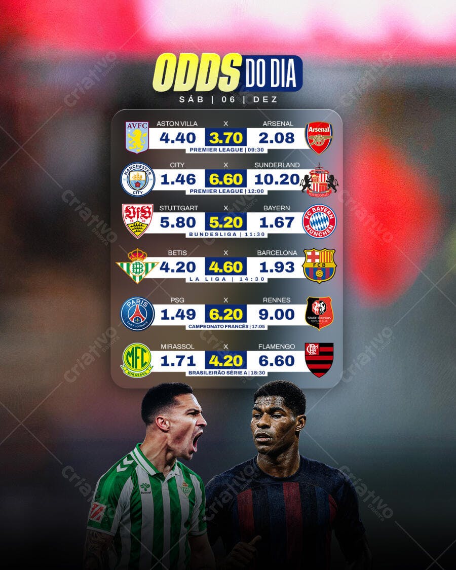 Flyer de Apostas Esportivas Futebol para Odds do Dia PSD Editável