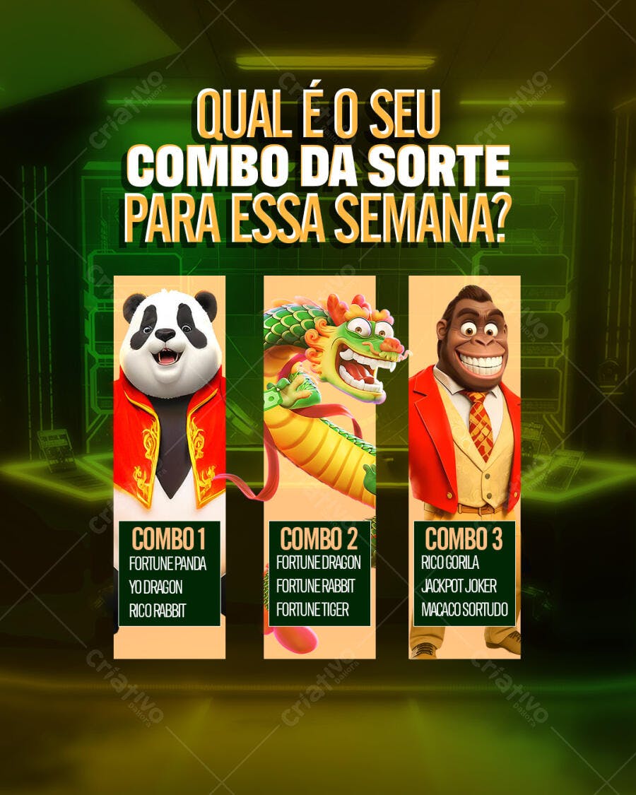 Flyer Digital para Promoção Combo da Sorte Mascotes Animados PSD Editável
