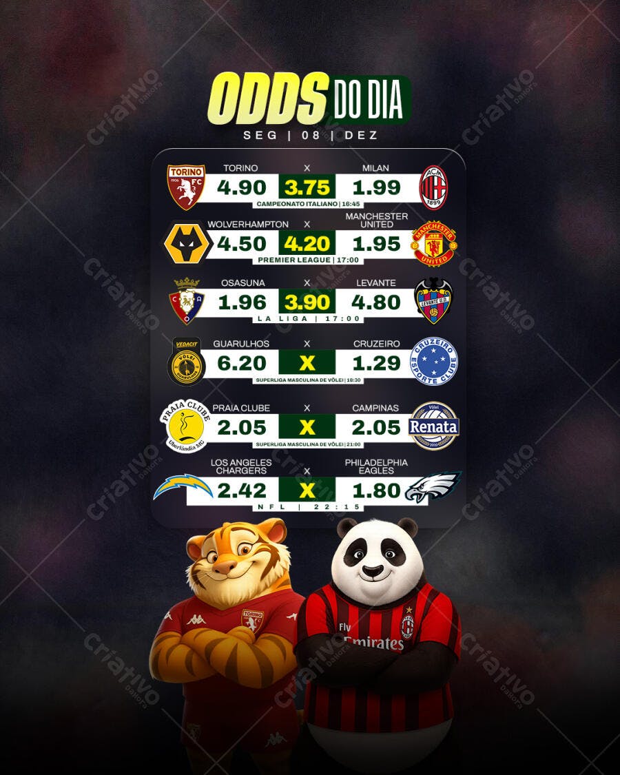 Post para Redes Sociais Odds do Dia Esportivas PSD Editável