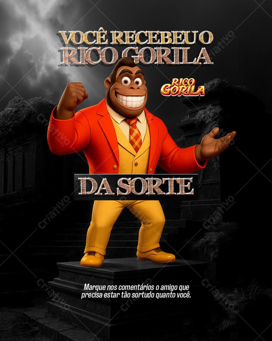 Flyer Sorteio Rico Gorila da Sorte PSD Editável