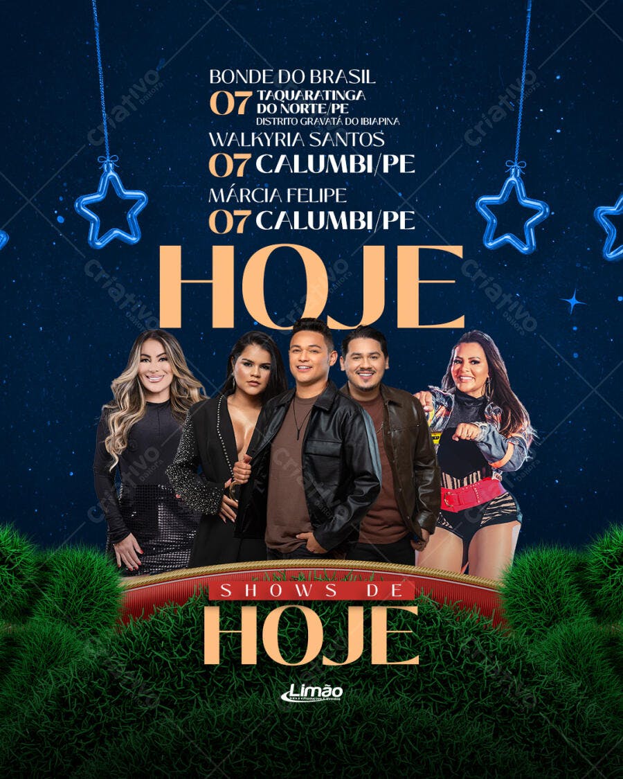 Flyer de Shows Hoje Bonde do Brasil Walkyria Santos Márcia Felipe PSD Editável