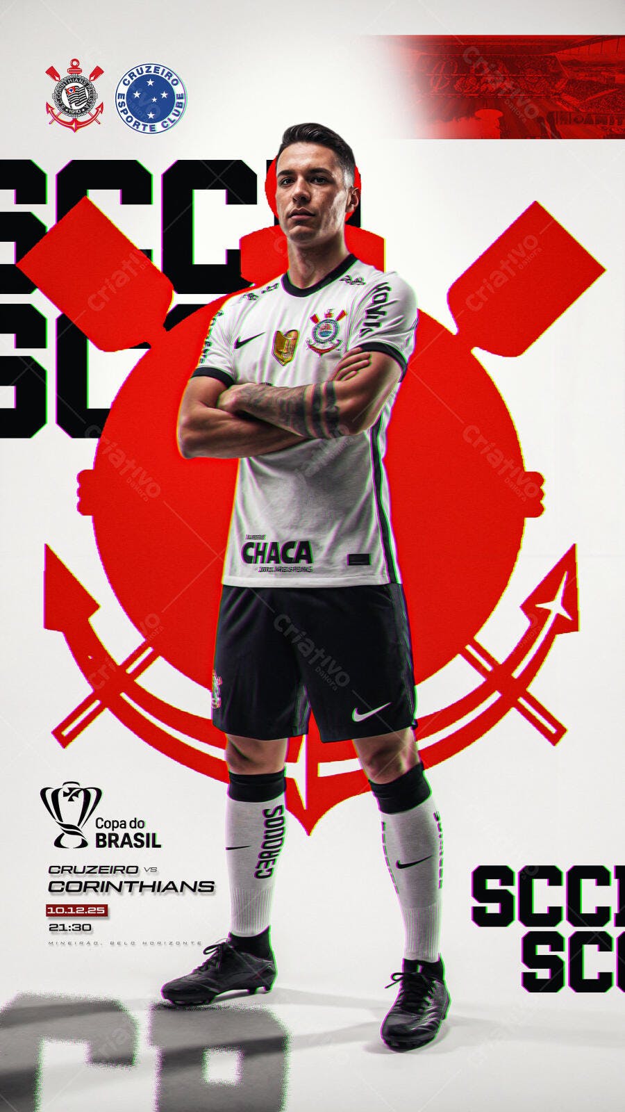Flyer Jogo de Futebol Copa do Brasil Cruzeiro vs Corinthians PSD Editável