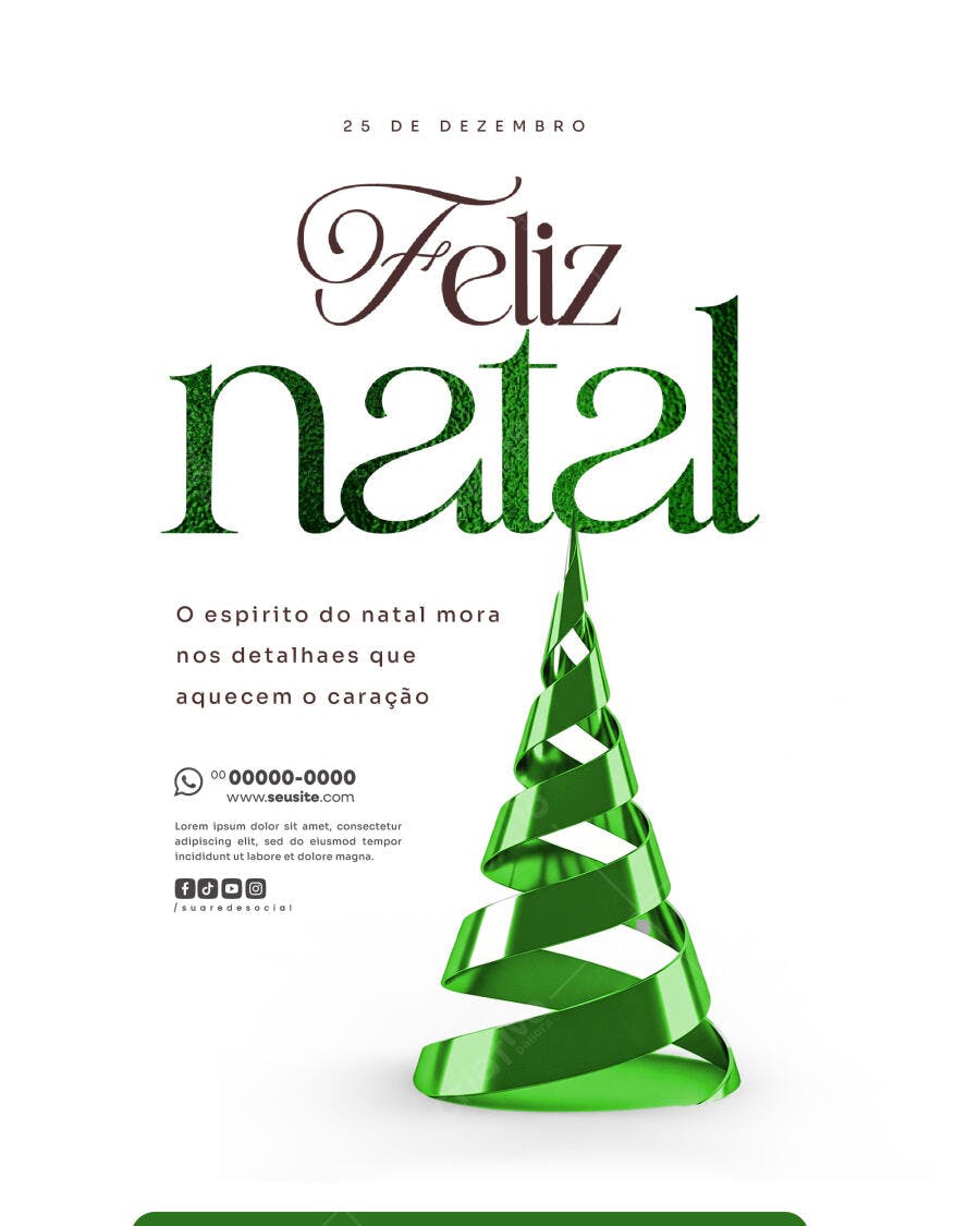 Flyer de Feliz Natal Minimalista com Árvore de Fita Verde PSD Editável