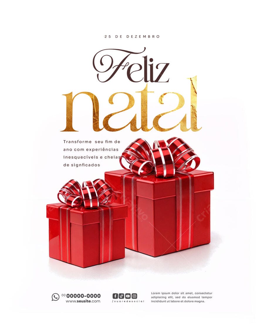 Flyer Feliz Natal 25 de Dezembro Caixas Presente PSD Editável