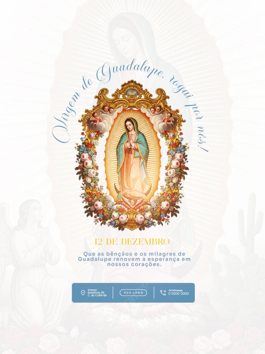 Flyer Virgem de Guadalupe Rogai por Nós 12 Dezembro PSD Editável