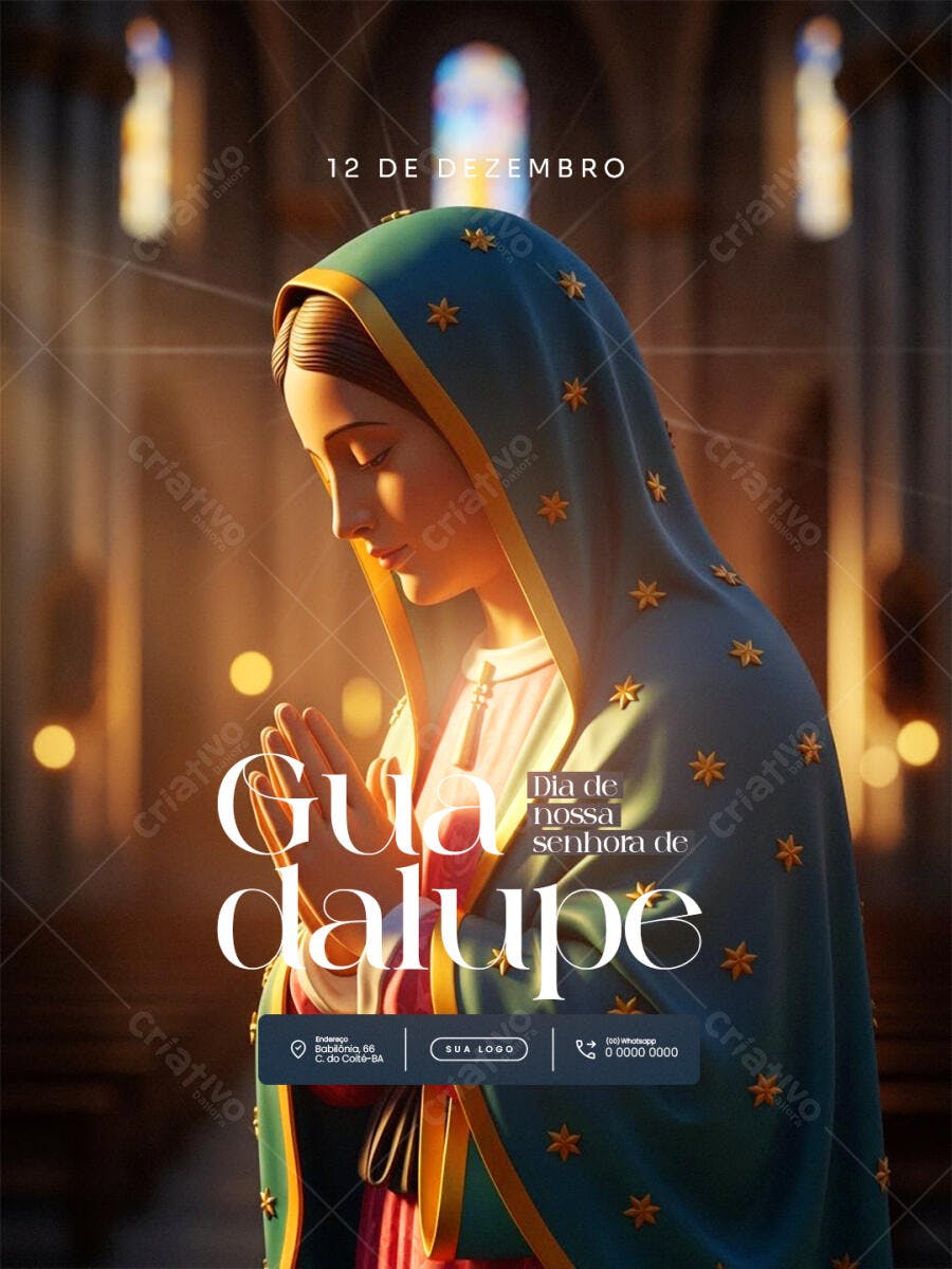 Flyer Dia de Nossa Senhora de Guadalupe 12 de Dezembro PSD Editável