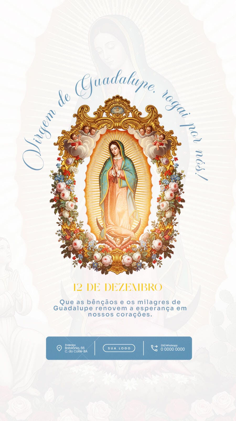 Flyer Virgem de Guadalupe 12 de Dezembro Oração PSD Editável