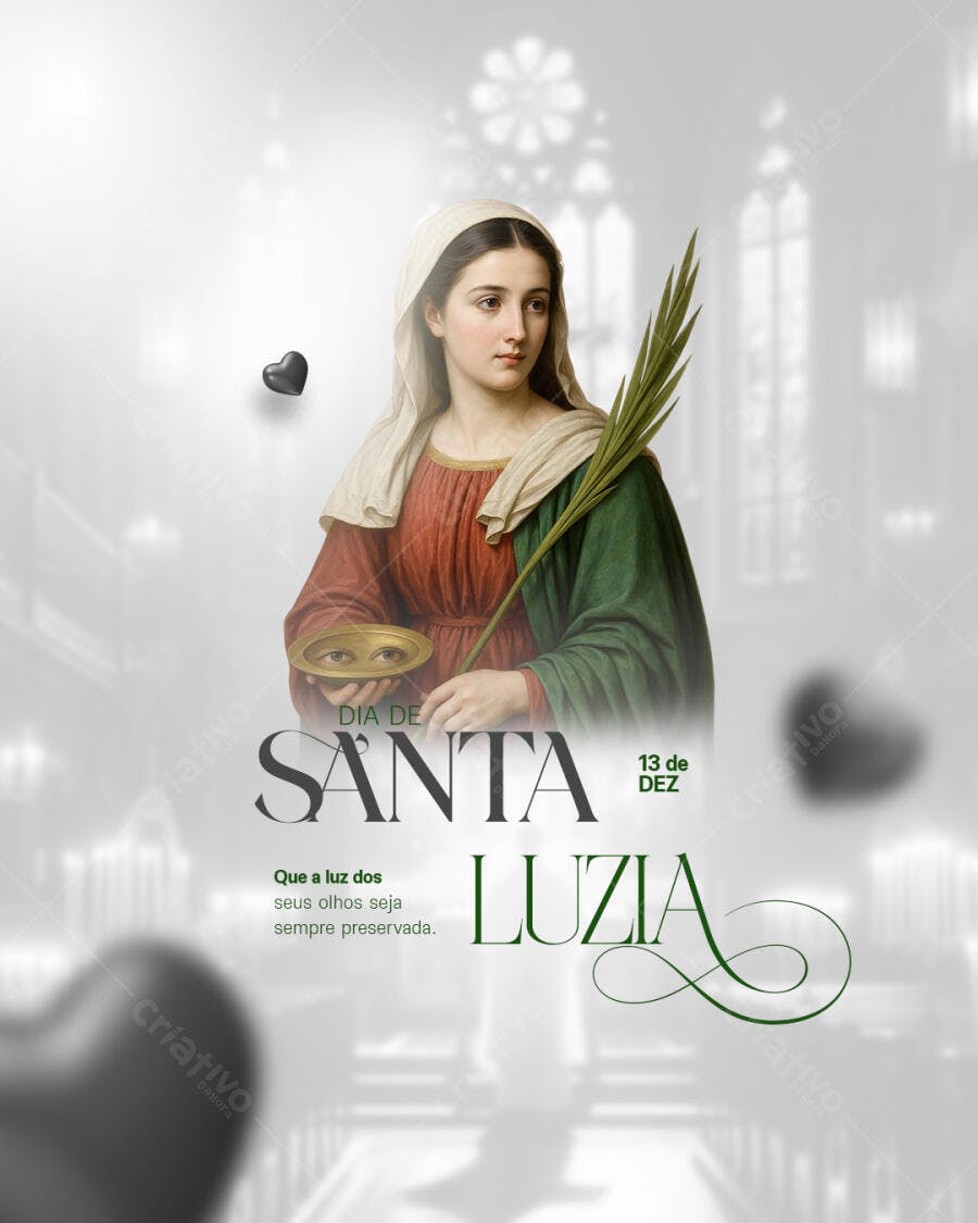 Post Devocional Santa Luzia 13 de Dezembro Protetora da Visão PSD Editável