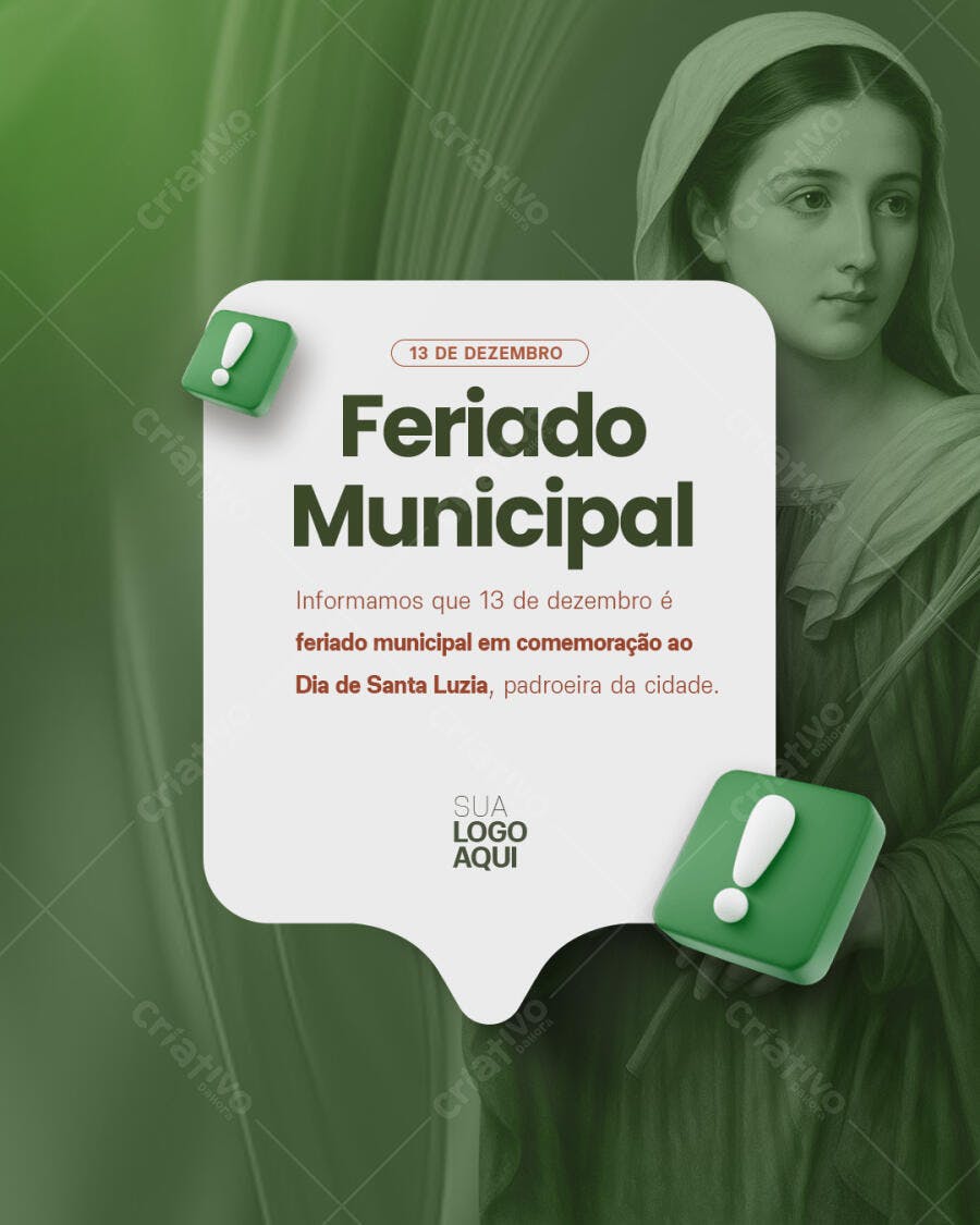 Comunicado Feriado 13 de Dezembro Santa Luzia PSD Editável