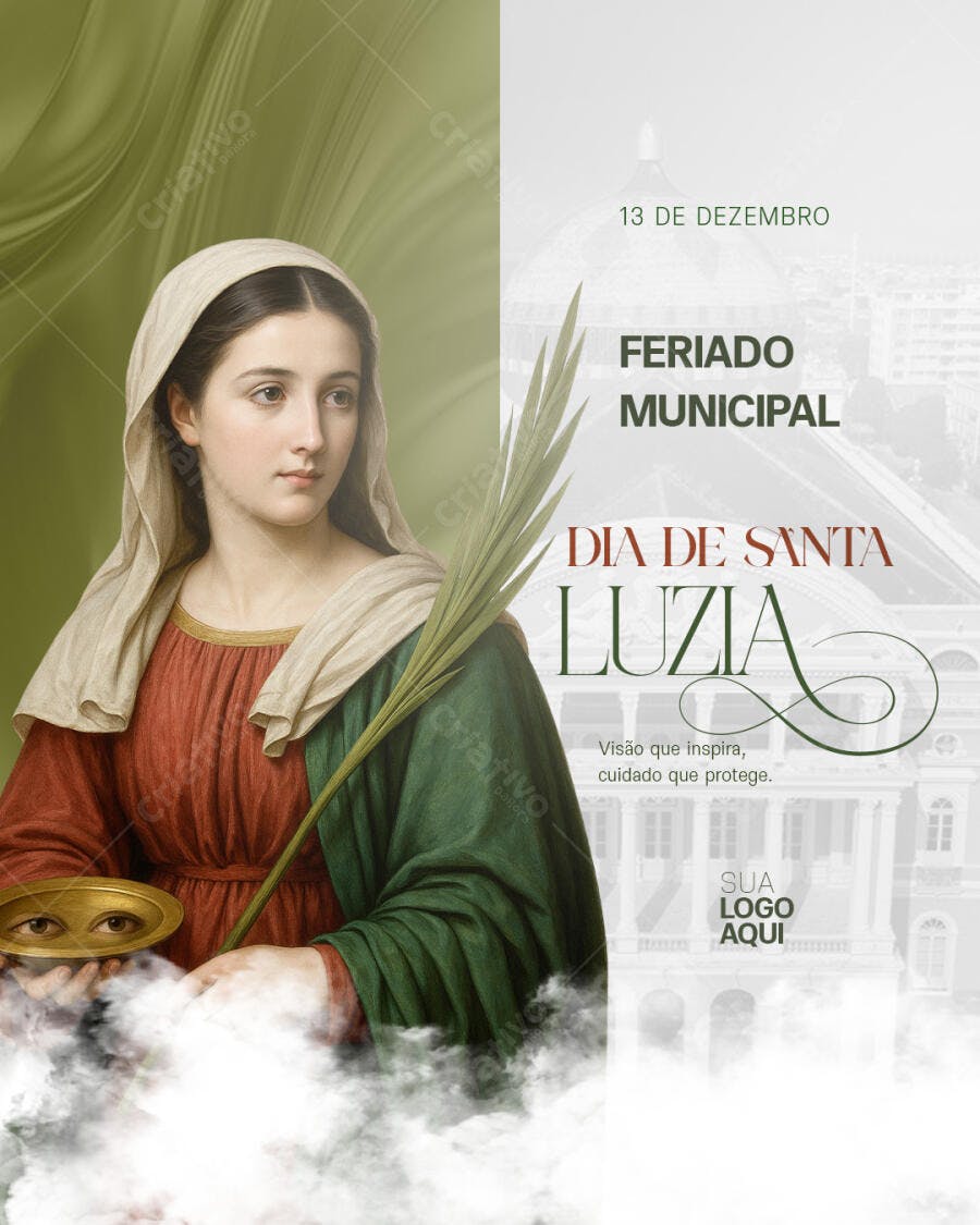Flyer Religioso para Dia de Santa Luzia Feriado Municipal PSD Editável