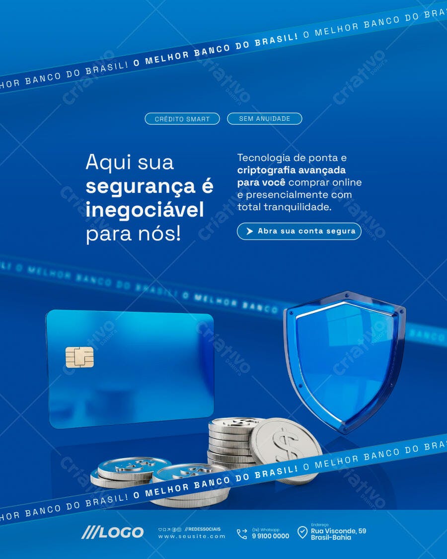 Post Redes Sociais para Segurança Bancária e Crédito Smart PSD Editável