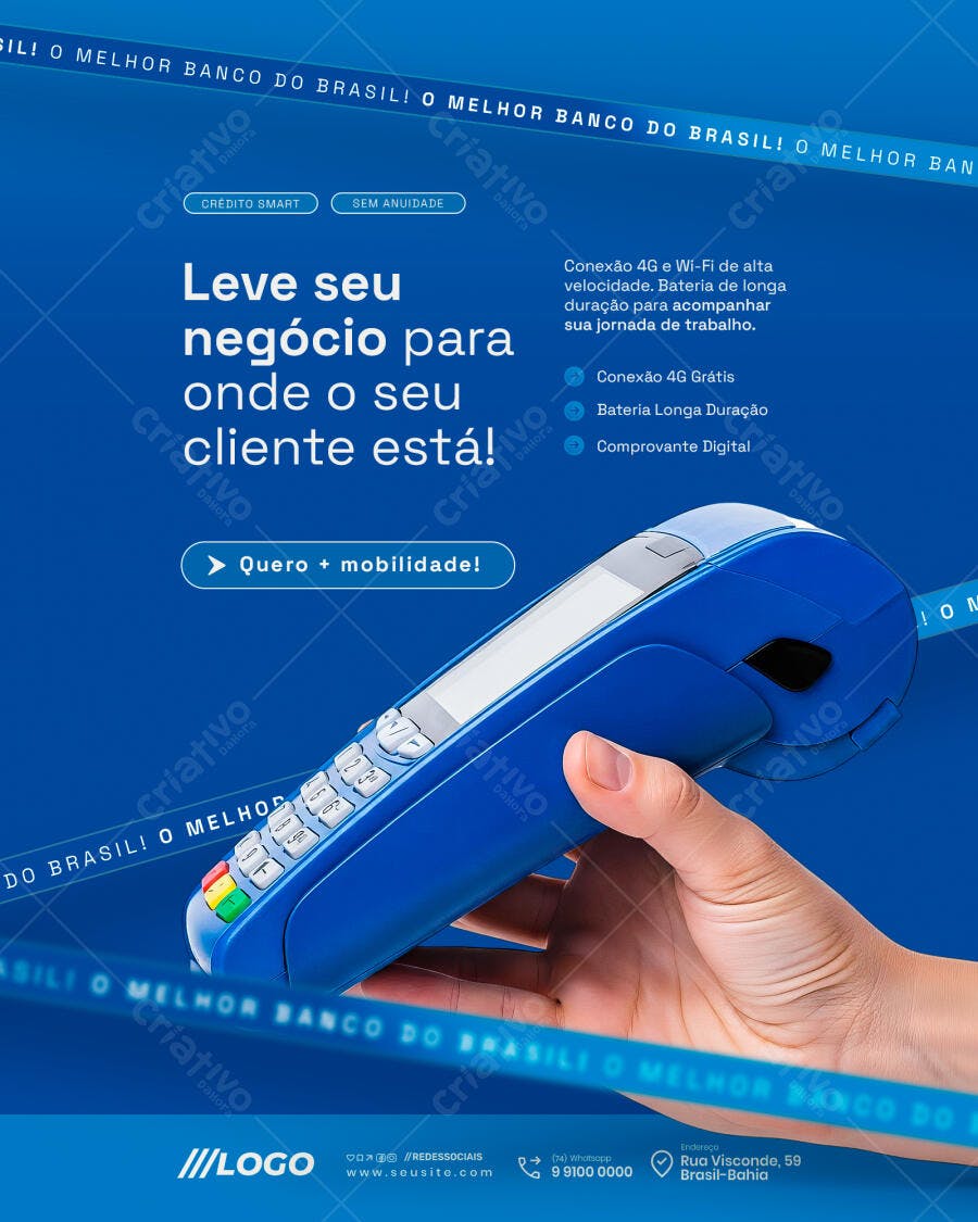 Flyer para Negócios Maquininha de Cartão Azul Mobile PSD Editável
