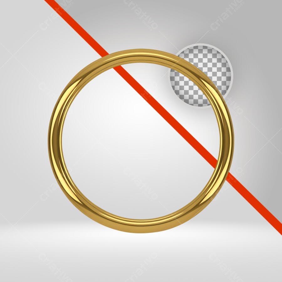 Elemento 3D anel dourado brilhante abstrato com linha vermelha PNG com fundo transparente