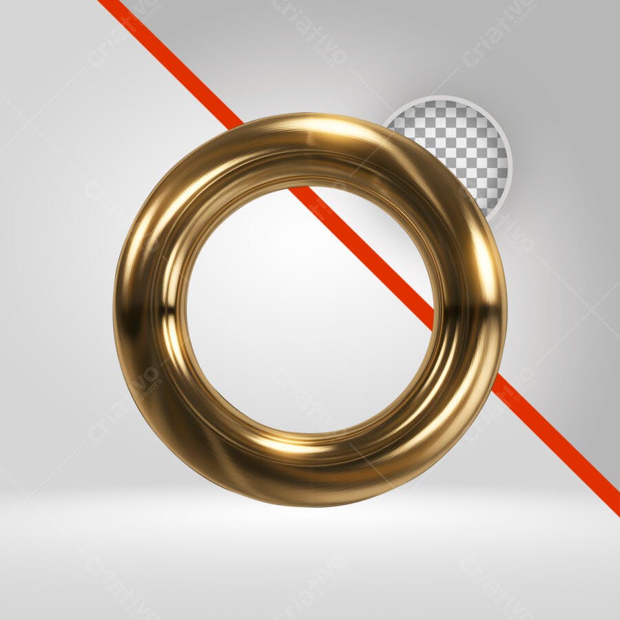 Elemento Círculo Dourado Metálico 3D PNG com fundo transparente