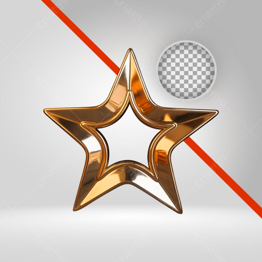 Icone Estrela Dourada 3D Metal Premium Conquista PNG com fundo transparente