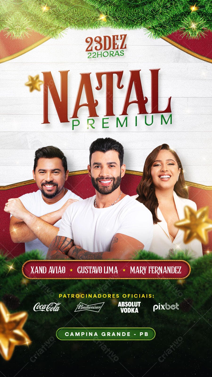 Flyer para Show Natal Premium com Cantores Sertanejos PSD Editável