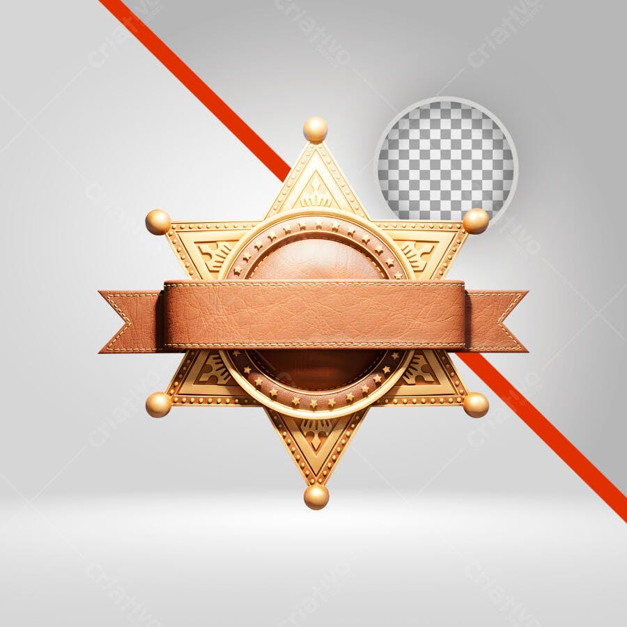 Distintivo de Xerife Estrela Dourada com Faixa Marrom PNG com fundo transparente