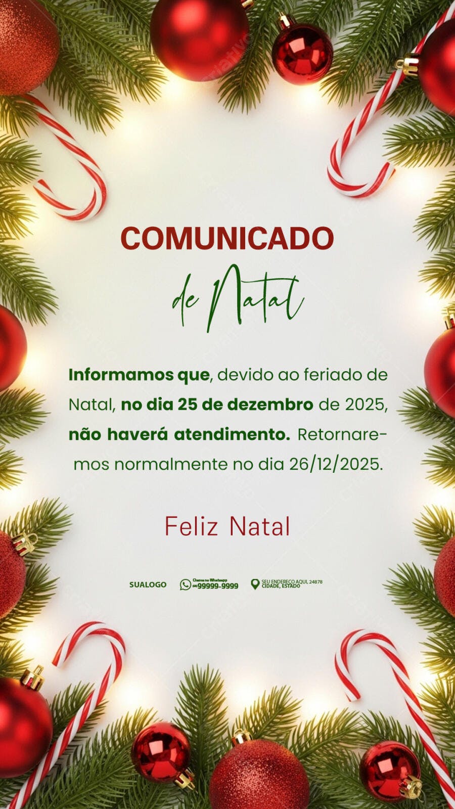 Flyer Comunicado Feriado de Natal Atendimento PSD Editável